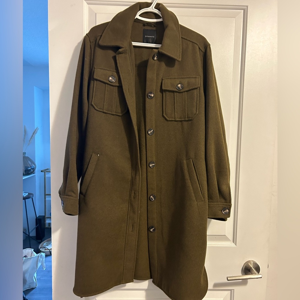 Dynamite Olive Green Long Coat